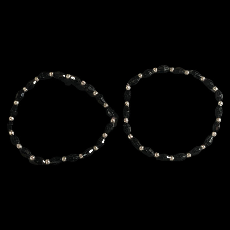925 Sterling Silver New Born / Toddler Kids Black Beads Stretchable Najariya - Style