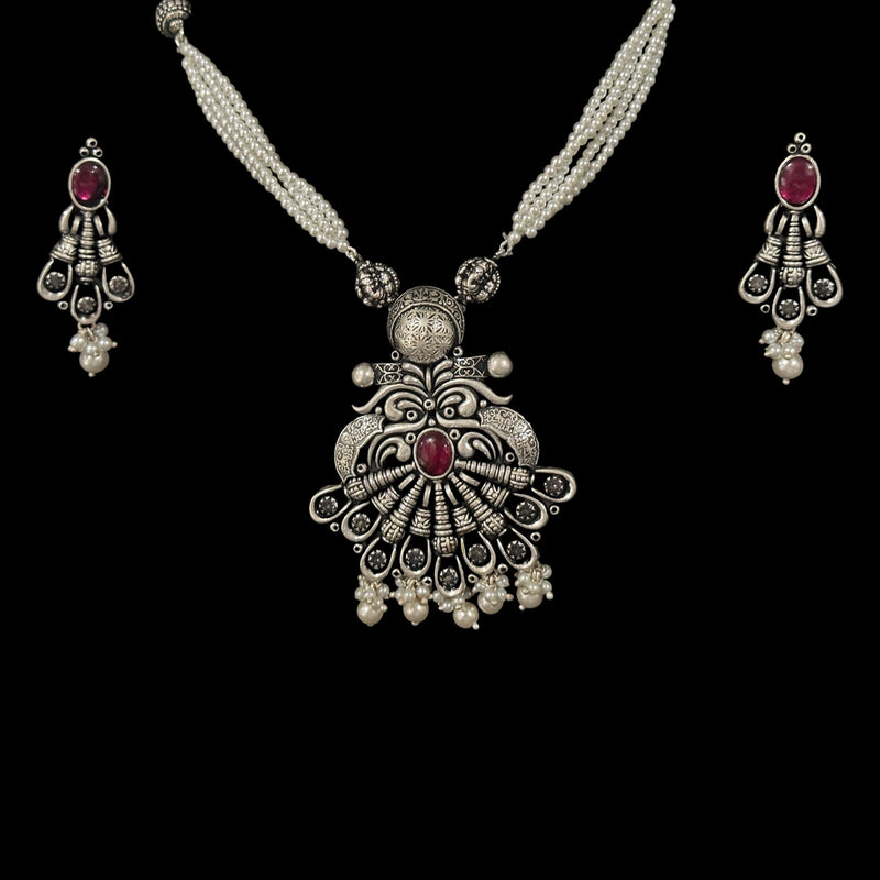 925 Sterling Silver Designer Long Necklace Set - Design