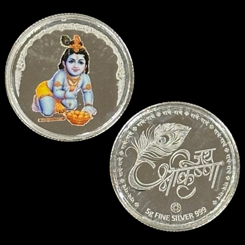 999 Pure Silver Baby Krishna Color 5 Gram Coin