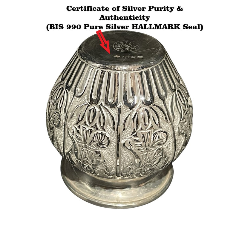 999 Pure Silver Hallmarked Puja Ashta Lakshmi Kalash - Style