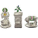 999 Pure Silver Kamdhenu Cow, Tulsi & Lakshmi Statue  - 2.0-inch Tall Idol / Murti (Figurine