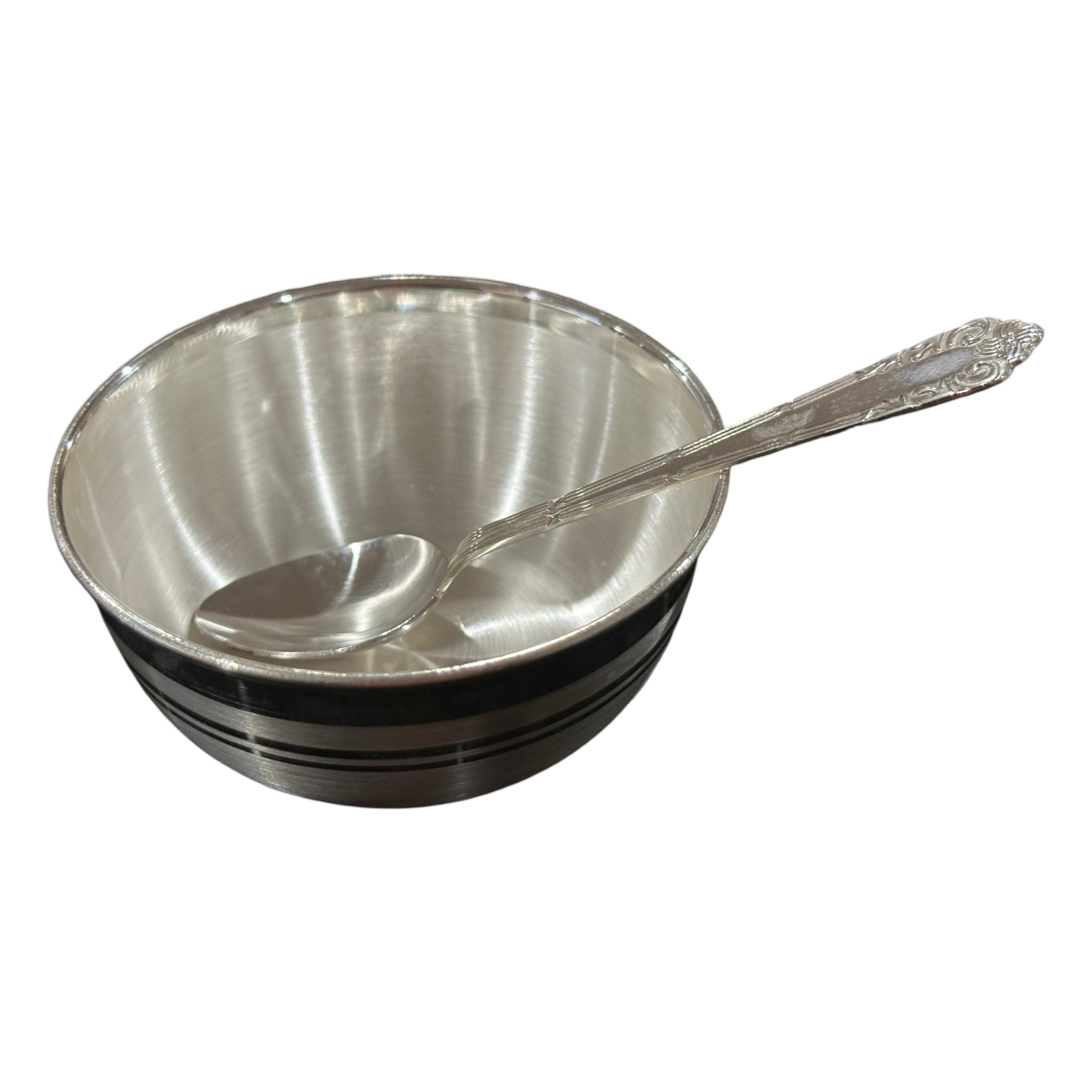 999 Pure Silver Hallmarked 180ml Bowl & Spoon for Kids - Designer Set#