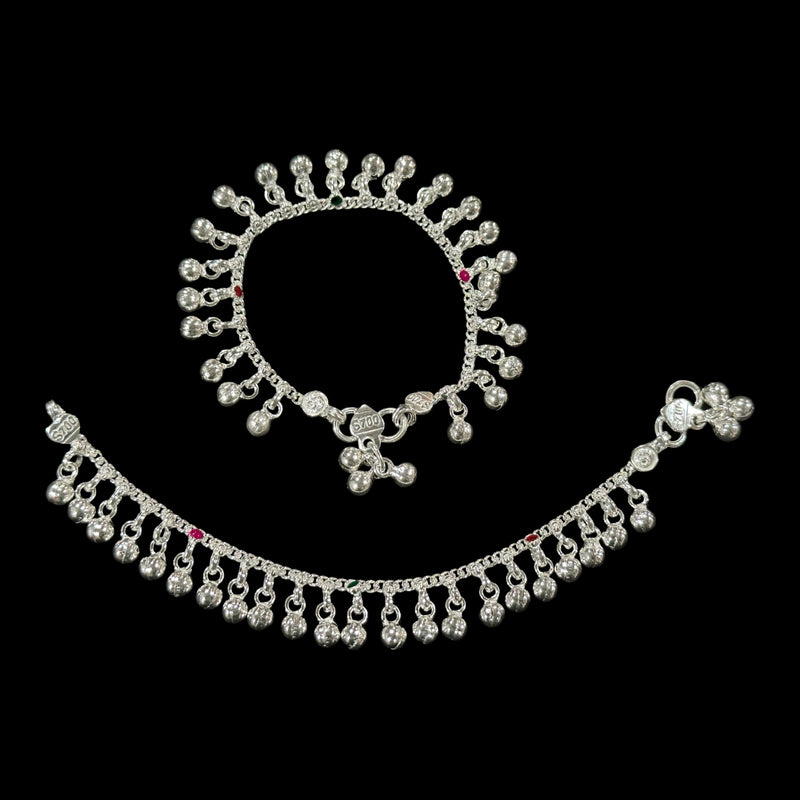 700 Silver Kids Traditional Bells & Meena Anklet - Style