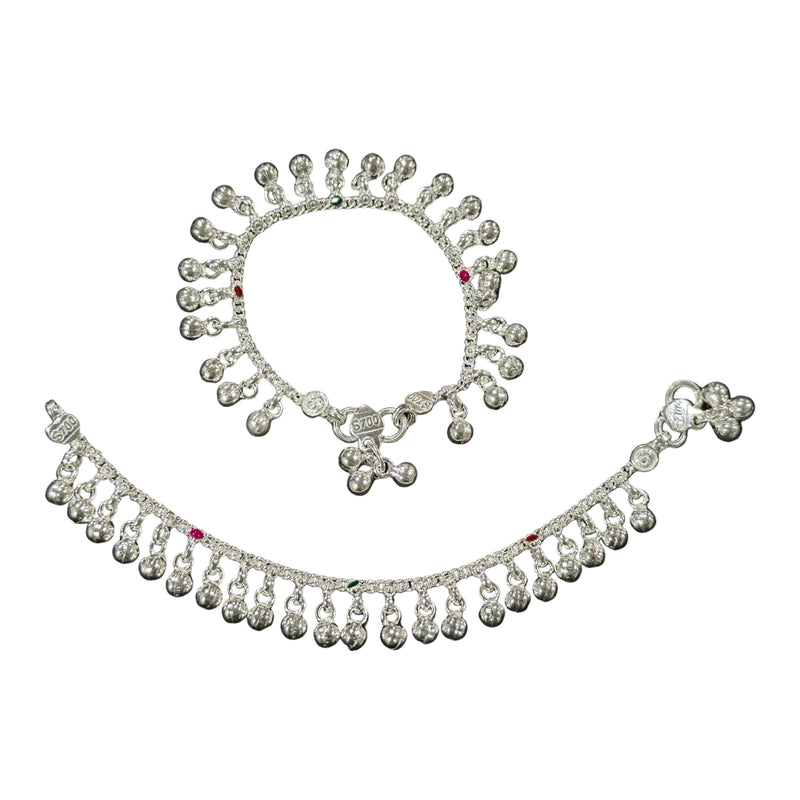 700 Silver Kids Traditional Bells & Meena Anklet - Style