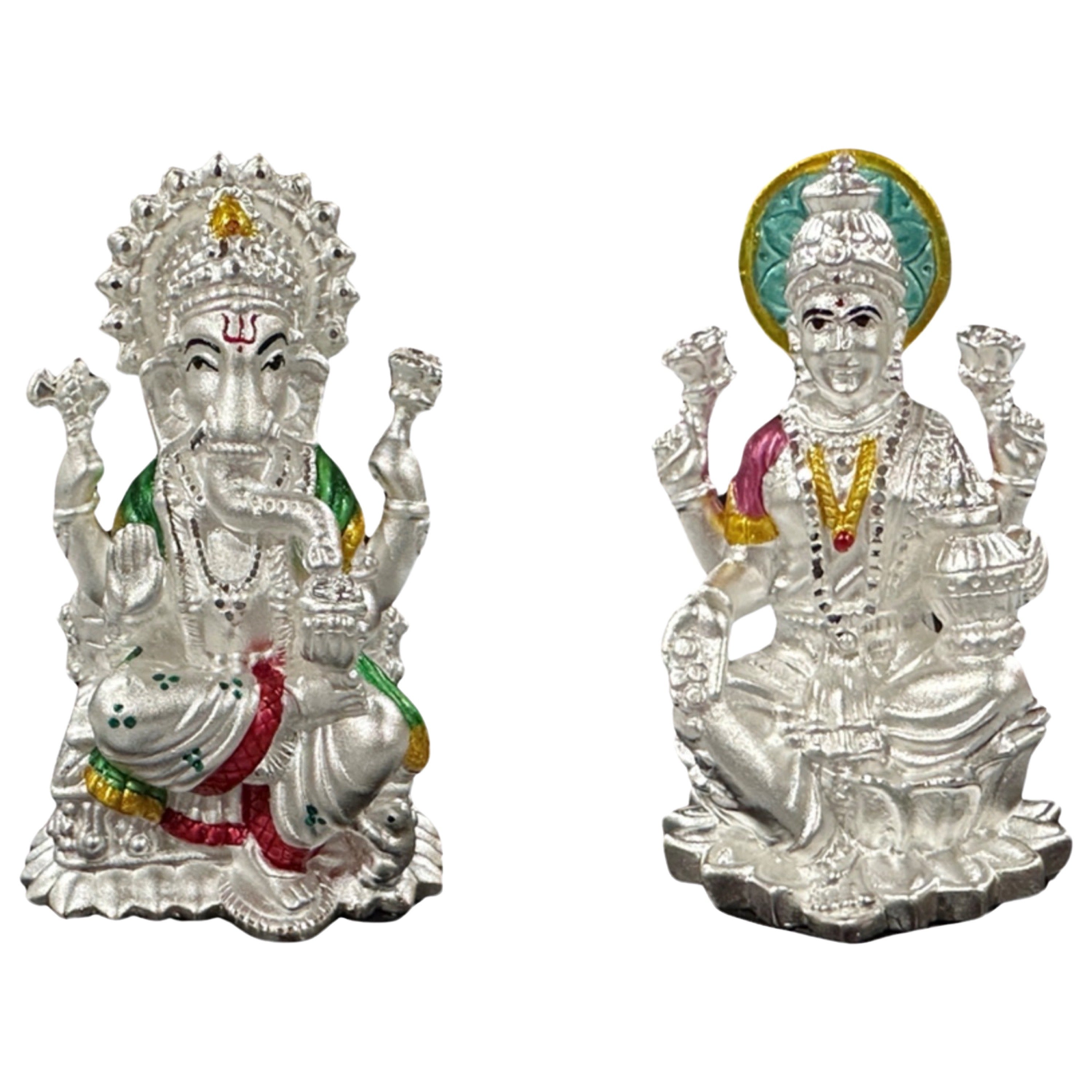 999 Pure Silver Ganesh & Lakshmi idol with Separate Stand (Figurine #0