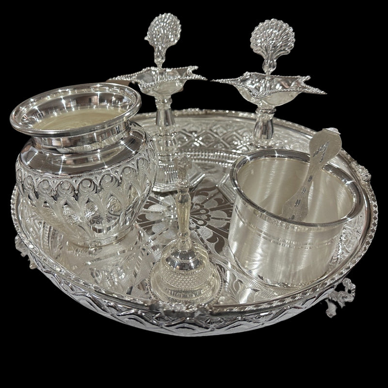925 Sterling Silver 10.0 inch Hallmarked Exclusive Puja Set - 10" Set