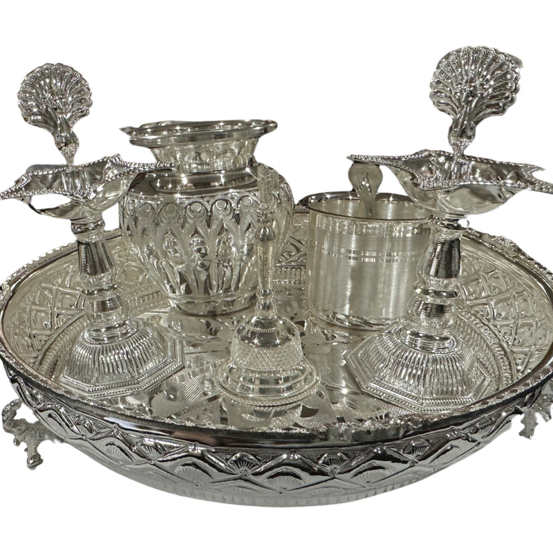 925 Sterling Silver 10.0 inch Hallmarked Exclusive Puja Set - 10" Set