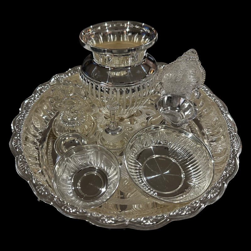 925 Sterling Silver 7.5 inch Hallmarked Exclusive Small Puja Set - 7.5" Set