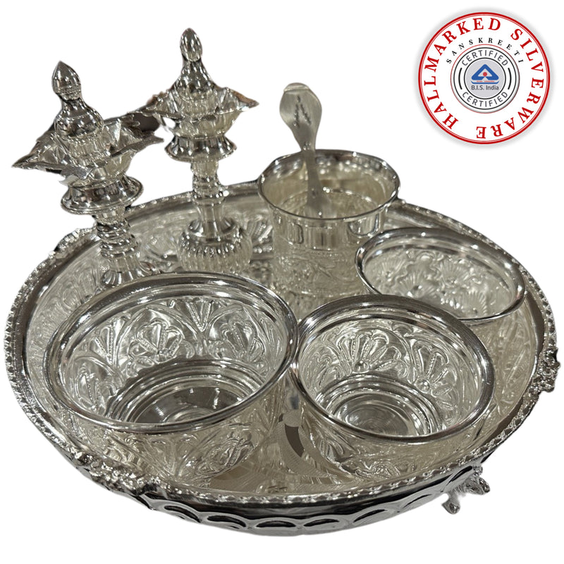 925 Sterling Silver 8.5 inch Hallmarked Exclusive Puja Set - 8.5" Set