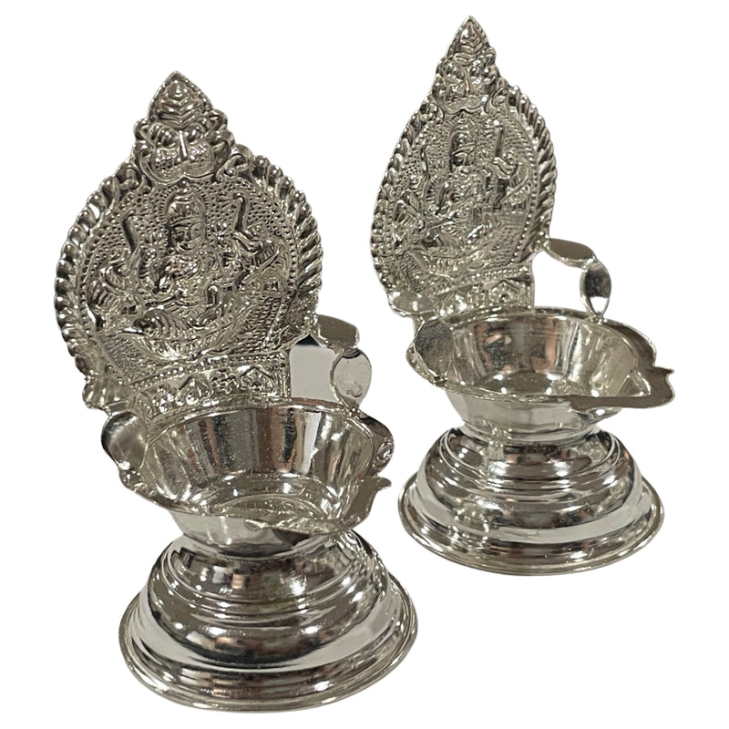 925 Sterling Silver Hallmarked 3.0 Inch Lakshmi / Kamakshi Deepak (Diya) Pair