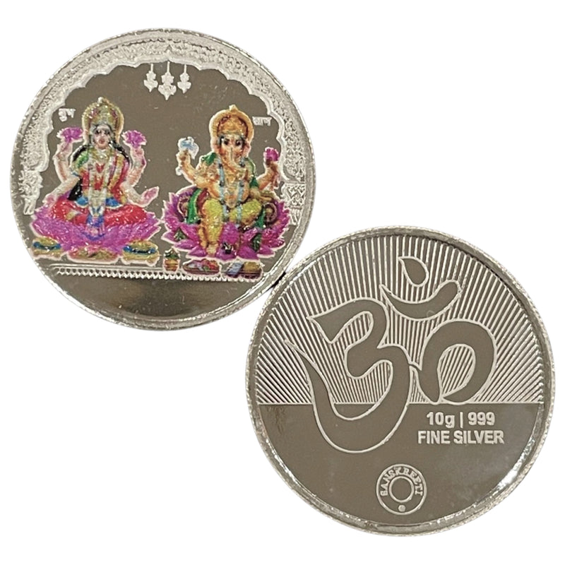 999 Pure Silver Ganesh Lakshmi / Laxmi 10 Gram Meena Coin