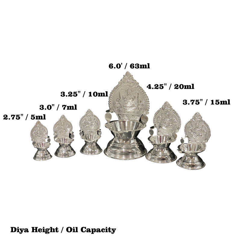 925 Sterling Silver Hallmarked 2.75 Inch small Kamakshi Deepak (Diya) Pair