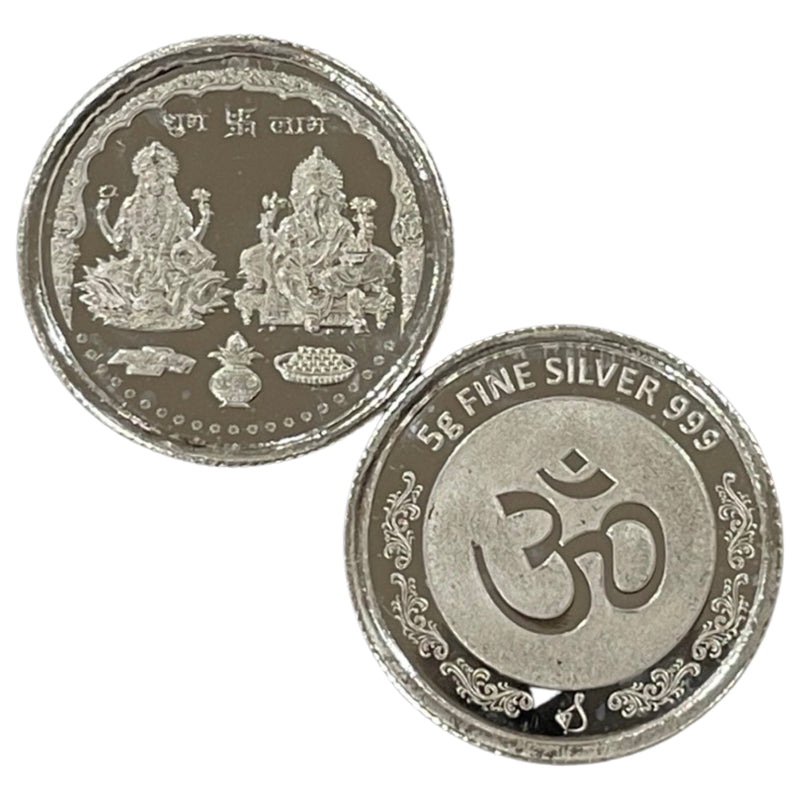 999 Pure Silver Ganesha Lakshmi / Laxmi 5 gram Coin (Pack of 10 Coins)-Figurine