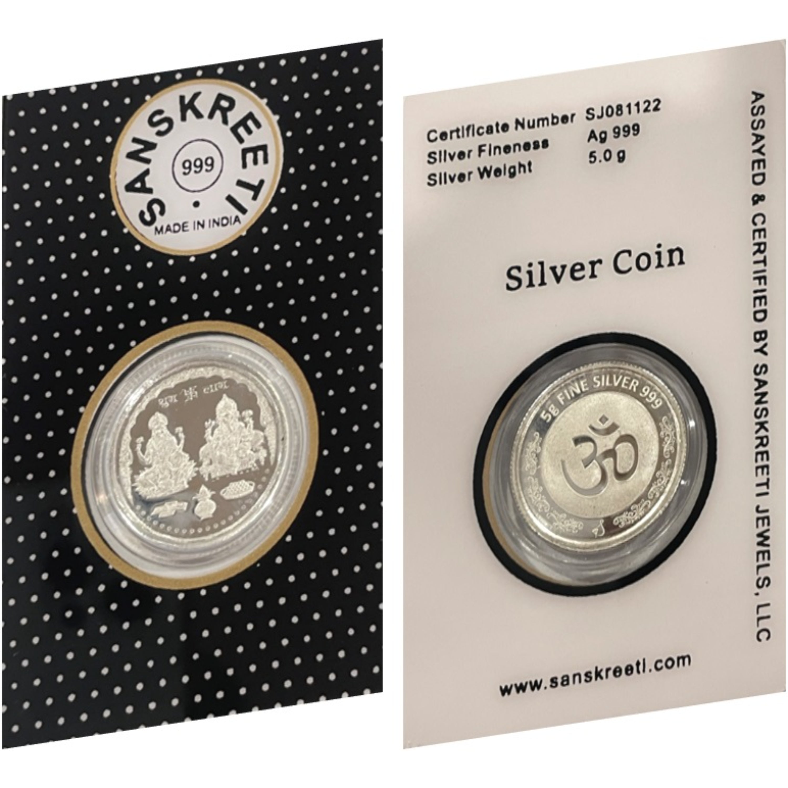 999 Pure Silver Ganesha Lakshmi / Laxmi 5 Gram Sealed Coin - Figurine#