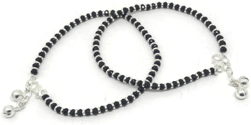 925 Sterling Silver Black Beads Anklet -