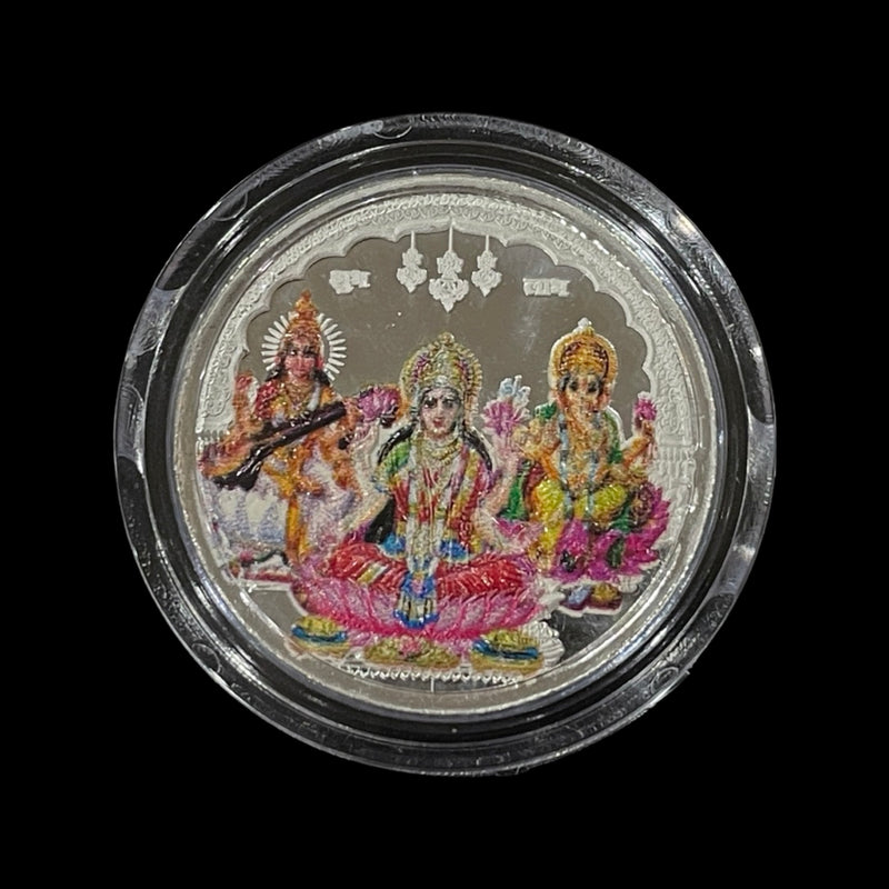 999 Pure Silver Ganesh Lakshmi & Saraswati 10 Gram Meena Coin