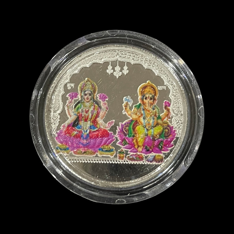 999 Pure Silver Ganesha Lakshmi / Laxmi 10 Gram Meena Coins (Pack of 5 Coins)