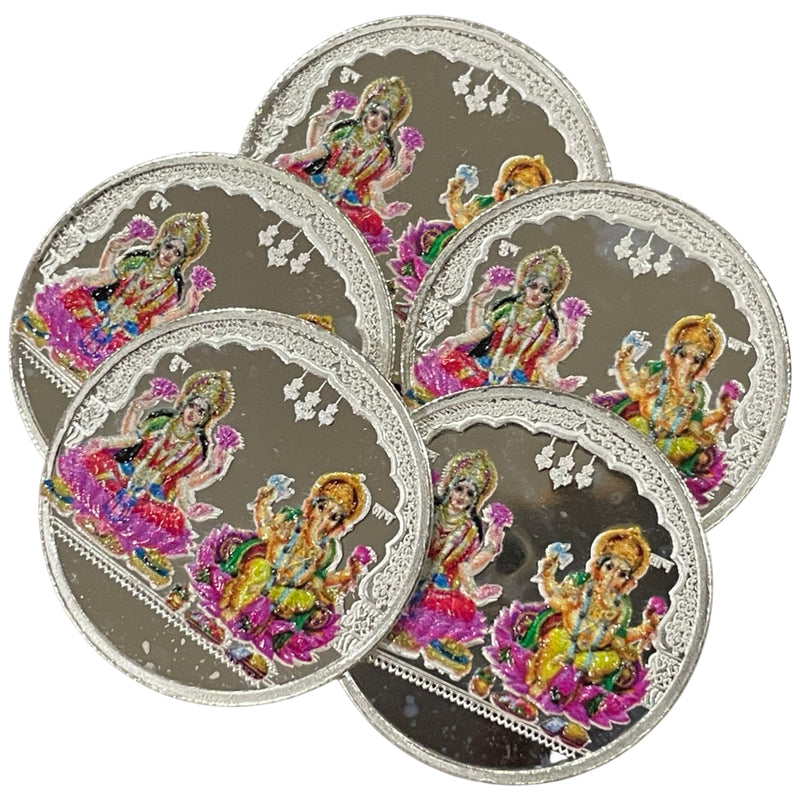 999 Pure Silver Ganesha Lakshmi / Laxmi 10 Gram Meena Coins (Pack of 5 Coins)