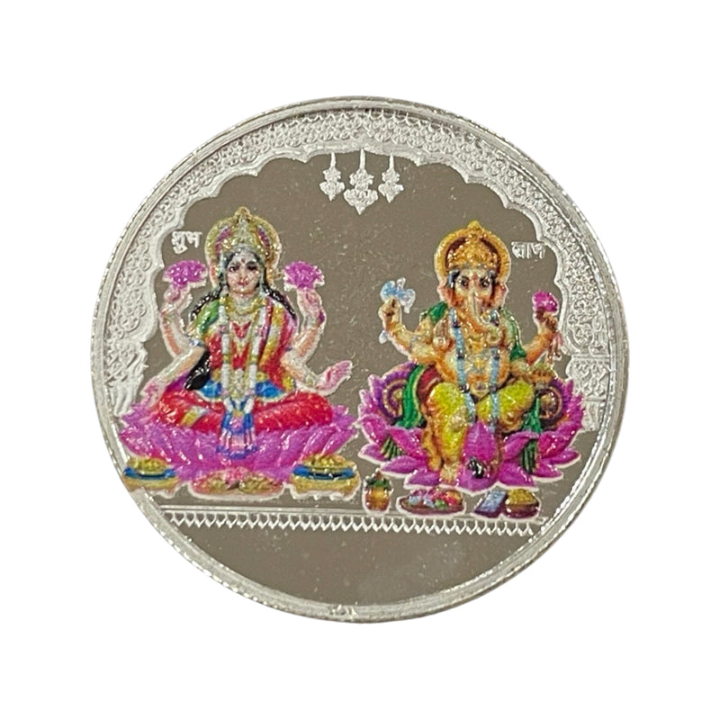 999 Pure Silver Ganesha Lakshmi / Laxmi 20 Gram Meena Coins (Pack of 5 Coins)