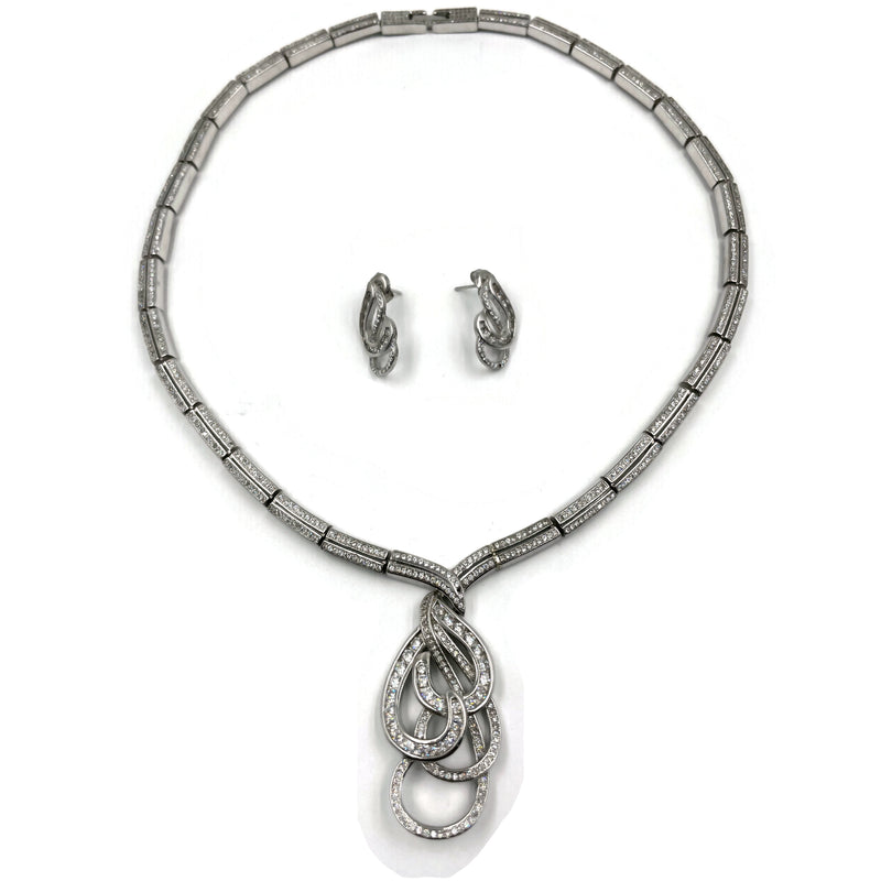 925 Sterling Silver Cubic Zirconia Necklace & Earring - Design