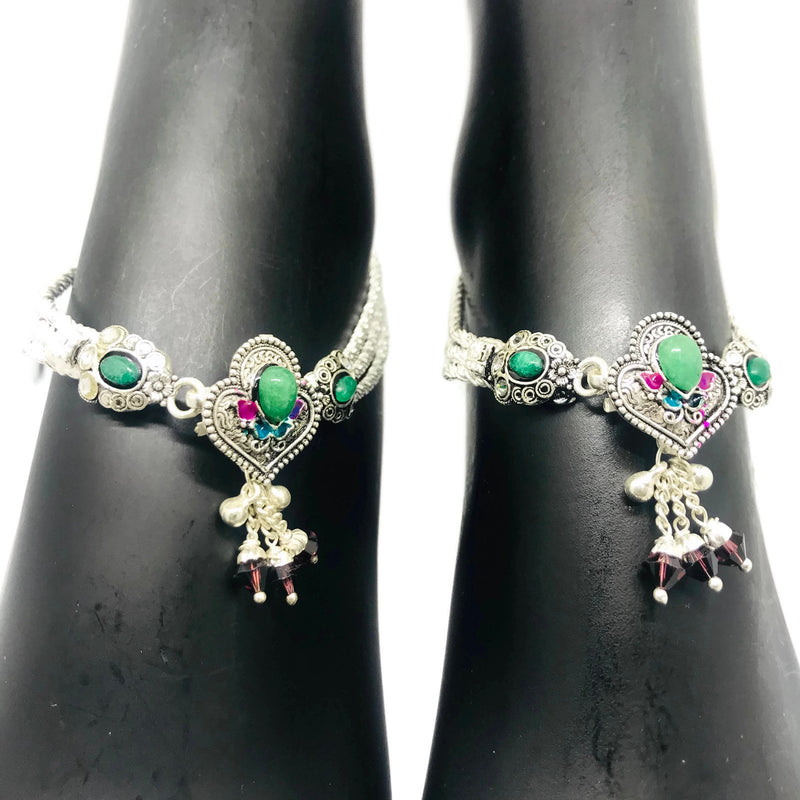 700 Silver Anklet / Pajeb / Payal with Meena & Bells  -
