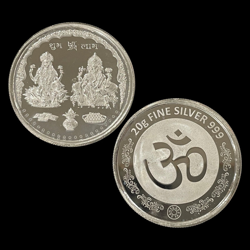 999 Pure Silver Ganesha Lakshmi / Laxmi 20 gram Coin - Figurine