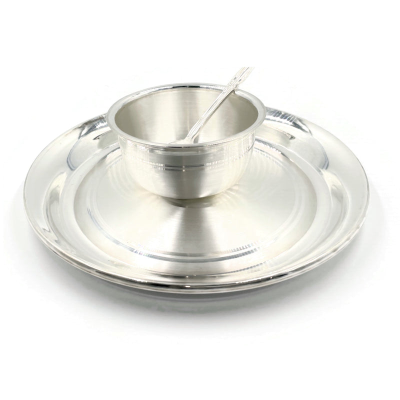 999 Pure Silver Hallmarked 7.0 Inch Plate, 3.5 inch Bowl & Spoon for Kids - Set