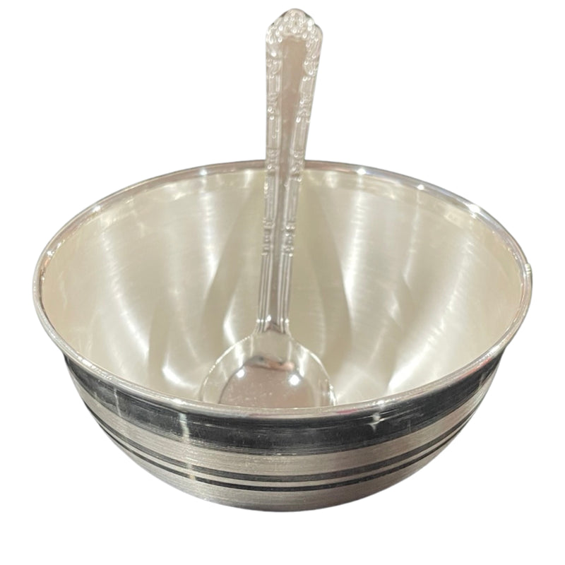 999 Pure Silver Hallmarked 4.0 inch Bowl & Spoon for Youth / Adults -4.0 inch Designer Set