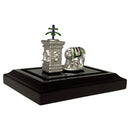 999 Pure Silver Kamdhenu Cow & Tulsi Statue  - 1.25 inch Tall Idol / Murti (Figurine