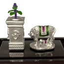 999 Pure Silver Kamdhenu Cow & Tulsi Statue  - 1.25 inch Tall Idol / Murti (Figurine