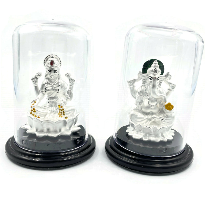 999 Pure Silver Ganesh & Lakshmi / Laxmi idol with Separate Stand (Figurine