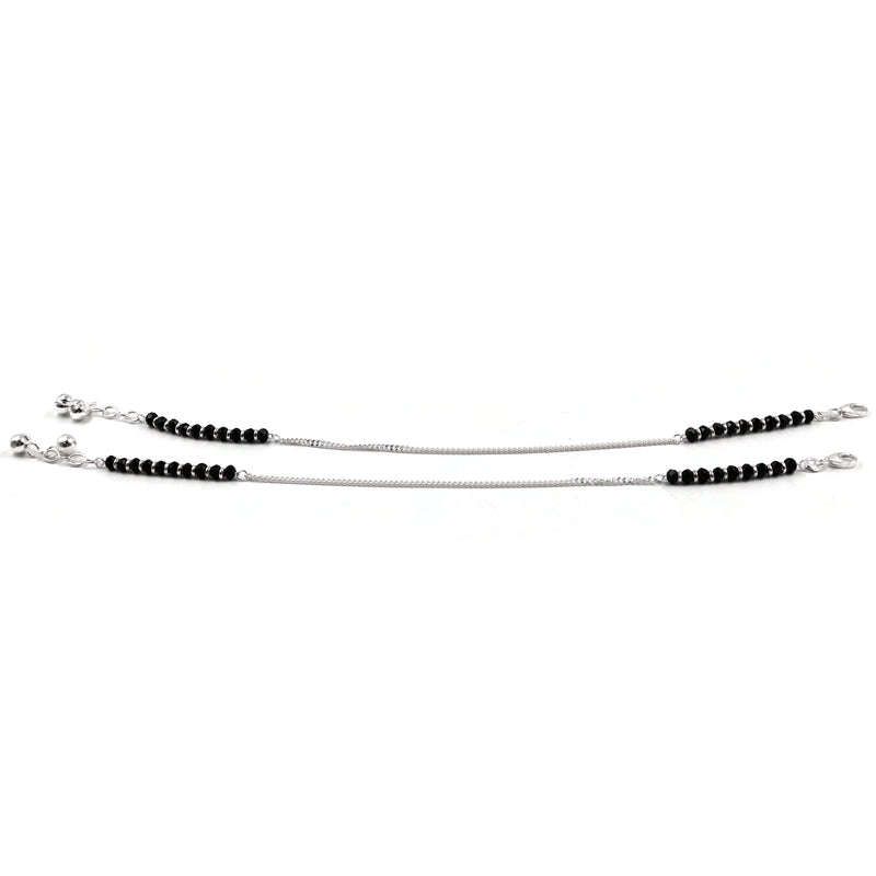 925 Sterling Silver Black Beads Anklet  - Style