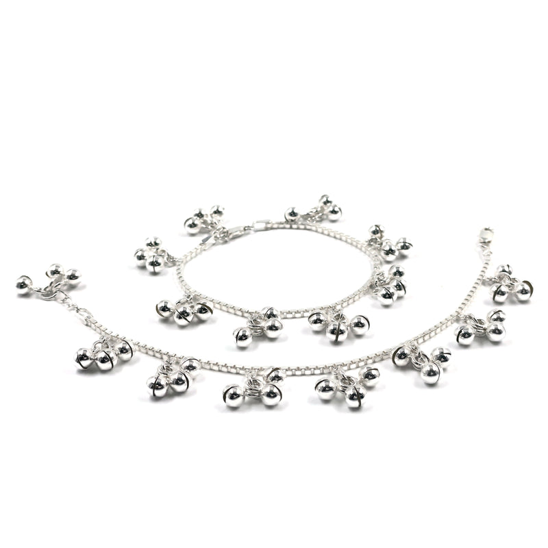 925 Sterling Silver Kids 2.0mm Box Chain Designer Bell Anklet - Style