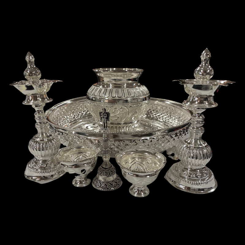 925 Sterling Silver 10.5 inch Hallmarked Exclusive Puja Set - 10.5" Set