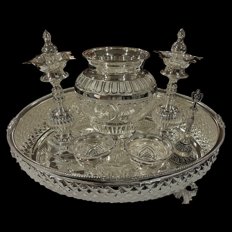 925 Sterling Silver 10.5 inch Hallmarked Exclusive Puja Set - 10.5" Set