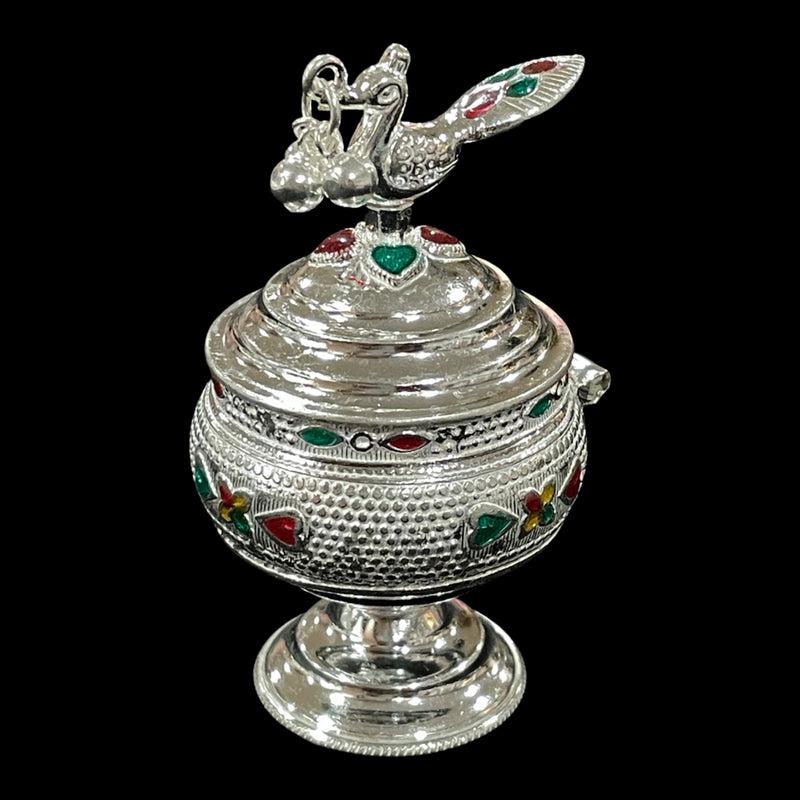 925 Sterling Silver Hallmarked  Peacock Kumkum Box / Sindoor Daan - Style
