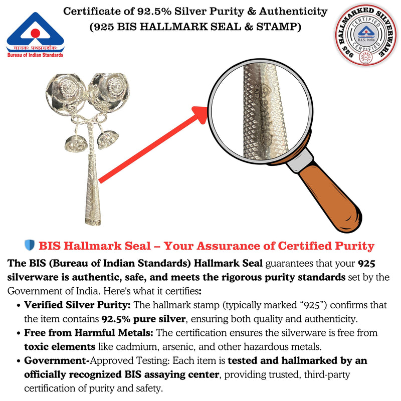 925 Sterling Silver Hallmarked Baby Rattle – Traditional Tinkling Toy (Jhunjhuna / Bomma)