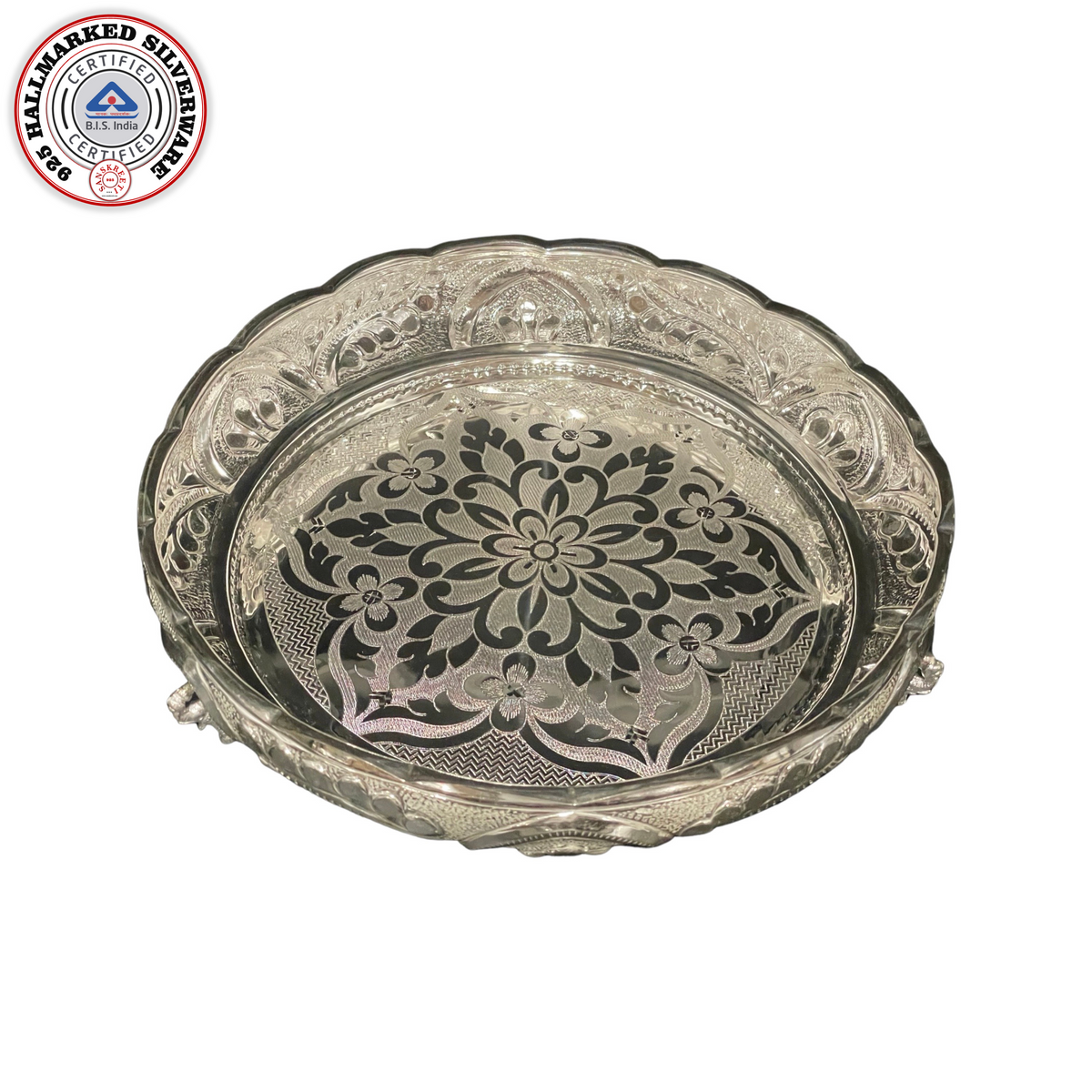 食器 Sterling silver 52g 925 925 Sterling Silver Designer Hallmarked Large Puja Plate with Elephant