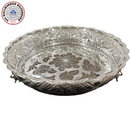 925 Sterling Silver Designer Hallmarked Puja Plate with Elephant Stand - Style