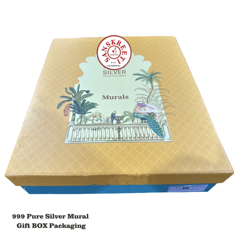 999 Pure Silver Lord Ganesha Mural – 11-inch Tall Frame