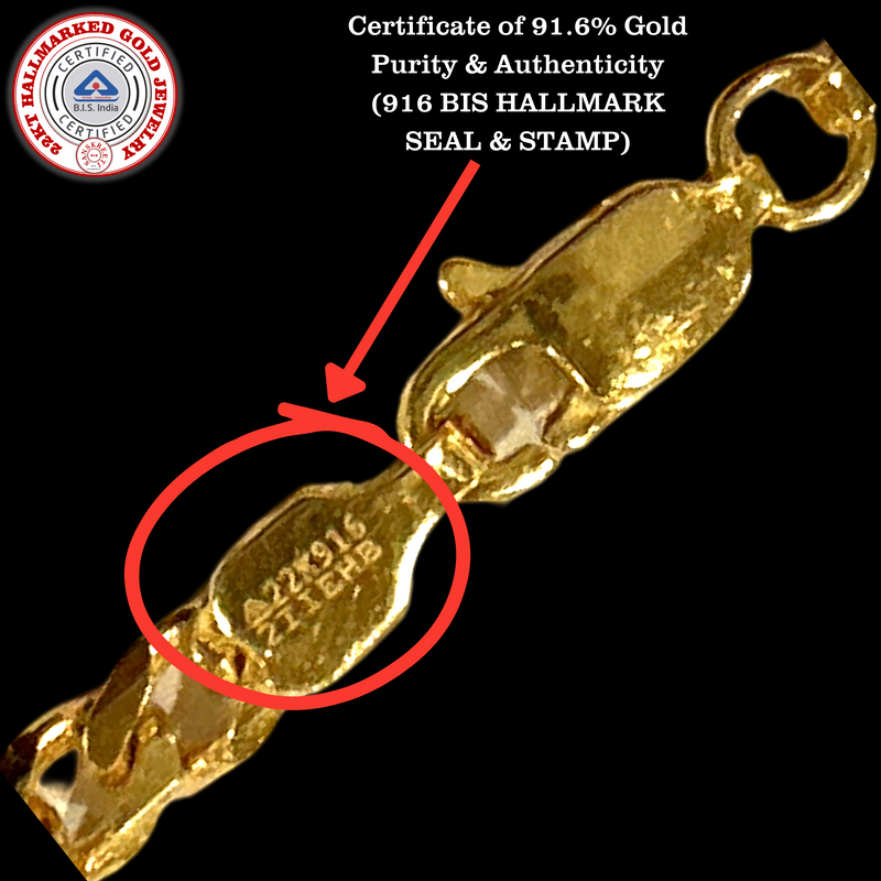 916 Twenty Two Karat (22K) Hallmarked Gold Hollow Rope Chain