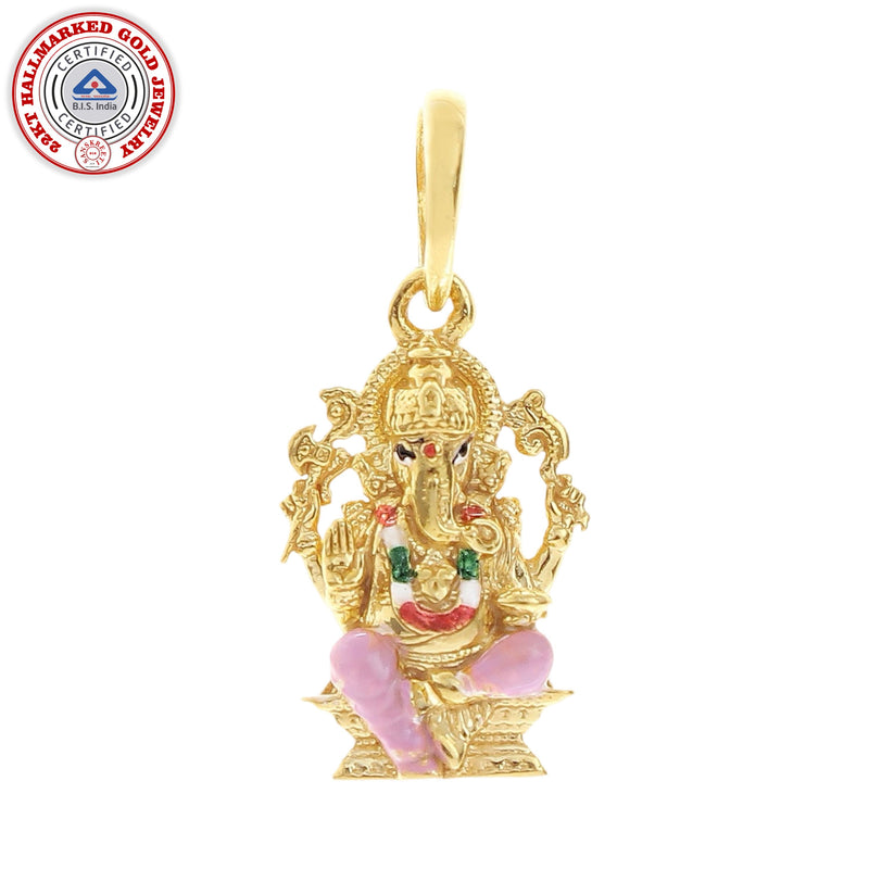 916 Gold Twenty Two Karat (22Kt) Hallmarked Ganesha Pendant - Style