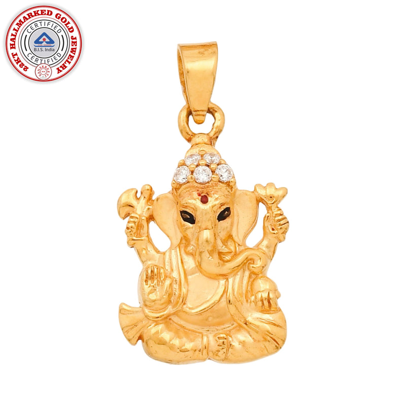 916 Gold Twenty Two Karat (22Kt) Hallmarked Ganesha Pendant - Style