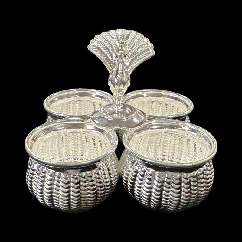 925 Sterling Silver 2.5x2.5 inch  Kumkum / Puja bowl Four Pot Set  - 2.5x2.5x4 Style