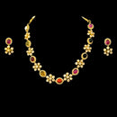 925 Sterling Silver Designer Necklace & Earring Set - Polki Style