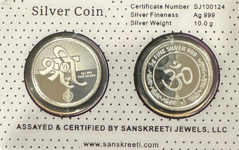 999 Pure Silver Ganesha Lakshmi / Laxmi Coin 10 Gram Sealed Pair Set - Figurine