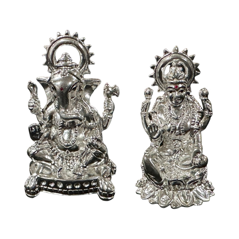 925 Sterling Silver Solid Ganesh & Lakshmi / Laxmi idol (Figurine