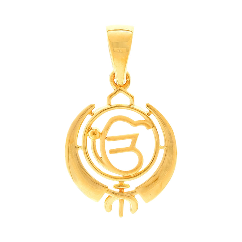 916 Gold Twenty Two Karat (22Kt) Hallmarked Sikh(Punjabi) Onkar Pendant - Style