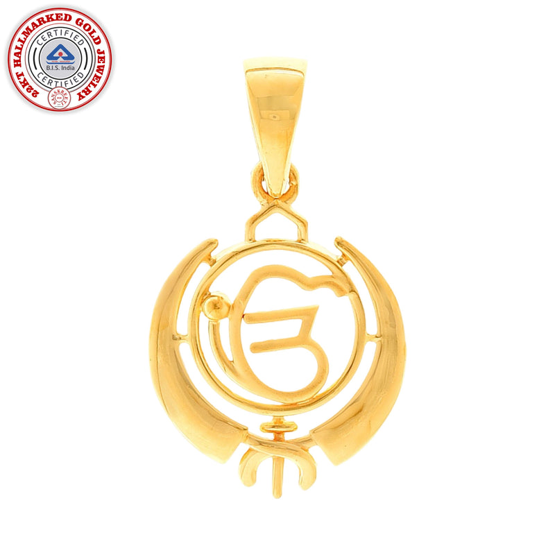 916 Gold Twenty Two Karat (22Kt) Hallmarked Sikh(Punjabi) Onkar Pendant - Style