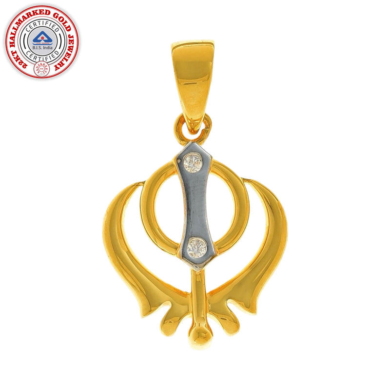 916 Gold Twenty Two Karat (22Kt) Hallmarked Sikh(Punjabi) Nishan Sahib Pendant - Style